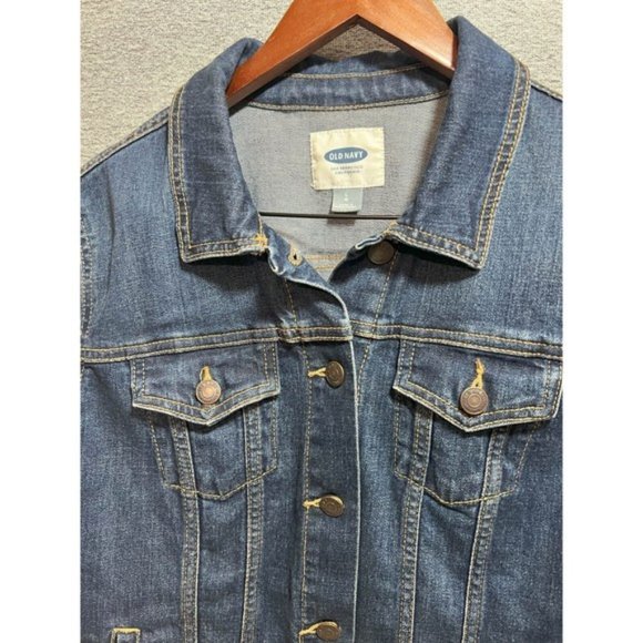 Old Navy Jean Jacket Women L Pocket Denim Button Up Long Sleeve Medium Wash Blue - Picture 2 of 10